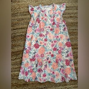 Loft Small Pink Floral Feminine Sleeveless Dress with Ruffle Sleeves
